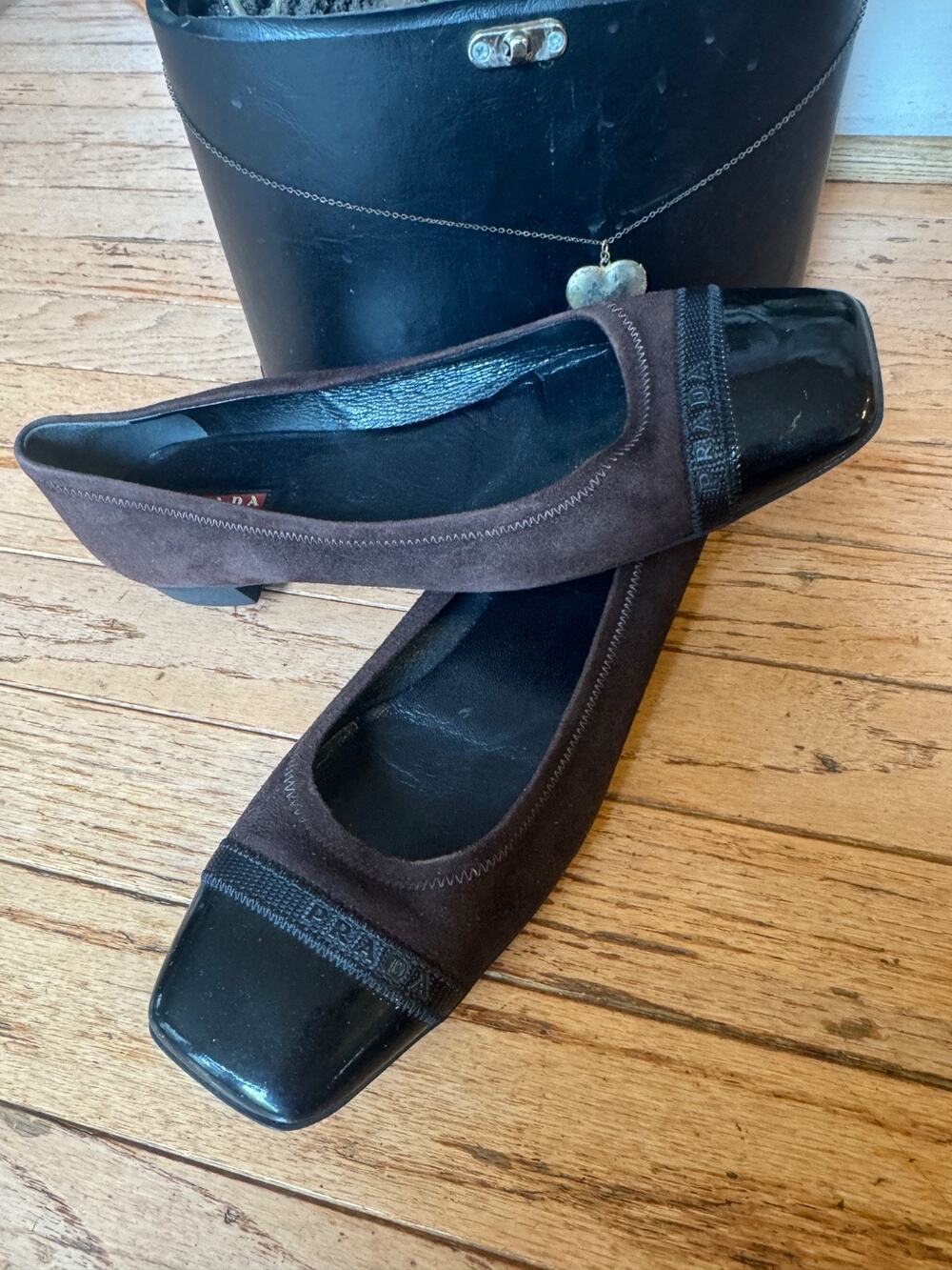 PRADA Leather Brown/Black Cap Toe Ballet Flat Shoe Women’s EU 37.5 US 7.5